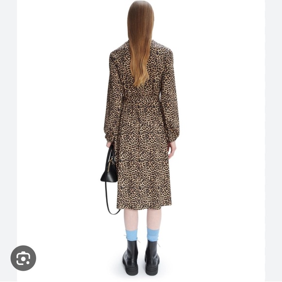 APC Dorothea brown leopard print cotton blend dress w/fabric tie belt S Worn 1x - Picture 2 of 13